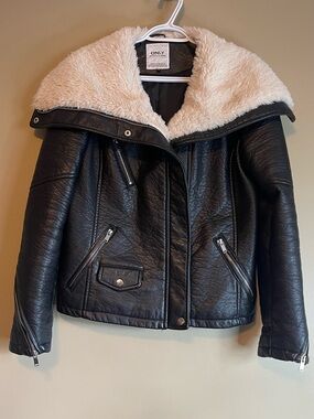 ONLY Faux Leather & Sherpa Aviator Bike Jacket